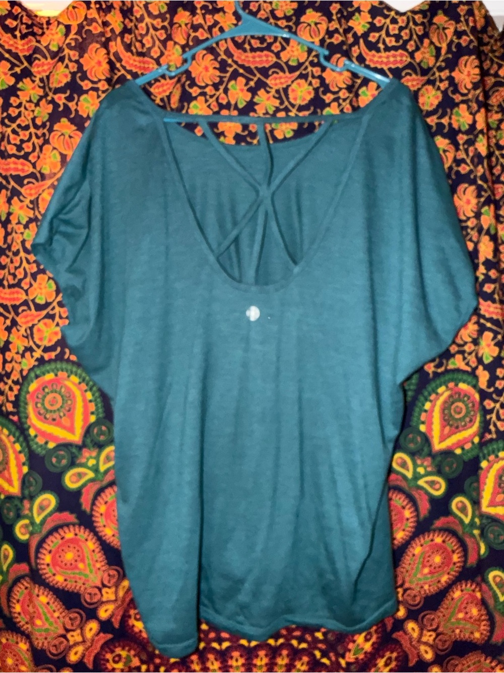 GAIAM Teal Short-Sleeve Tunic with Open Crisscross Back Detail